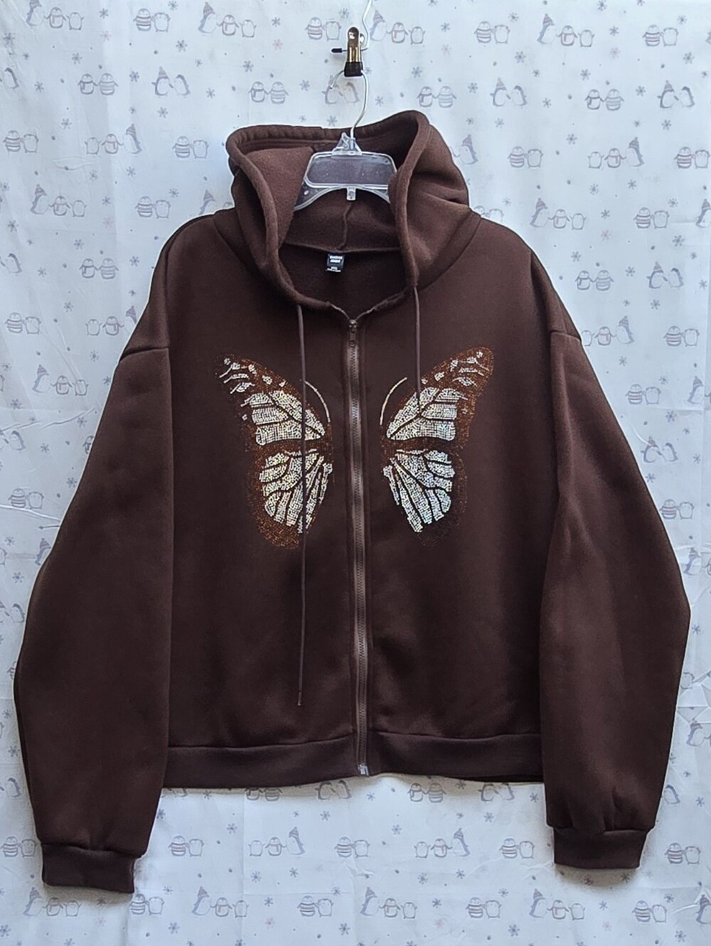 SHEIN Unity Rhinestone Butterfly Zip-up Fleece Thermal Hoodie. 4XL